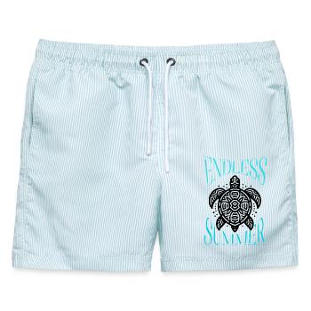 Tropische Meeresschildkröte - Männer Badeshorts - hellblau gestreift - Vorne - AI Model Male 178 light (178cm)