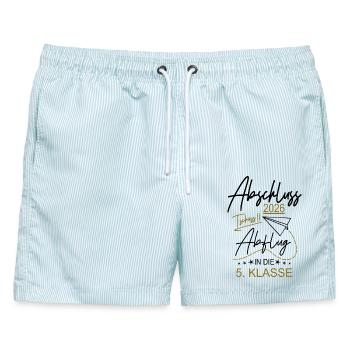 Grundschule Abschluss 2026 - Männer Badeshorts - hellblau gestreift - Vorne - AI Model Male 178 light (178cm)