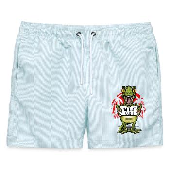 Ich bin ein alter Dinosaurier - Männer Badeshorts - hellblau gestreift - Vorne - AI Model Male 178 light (178cm)