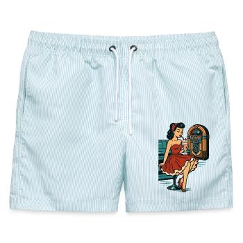 Rockabilly 50er Diner Milchshake Jukebox Retro  - Männer Badeshorts - hellblau gestreift - Vorne - AI Model Male 178 light (178cm)