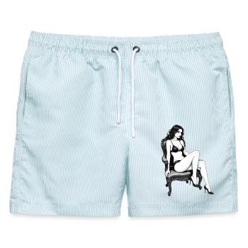 Burlesque Lady im Vintage Sessel – Schwarz-Weiß - Männer Badeshorts - hellblau gestreift - Vorne - AI Model Male 178 light (178cm)