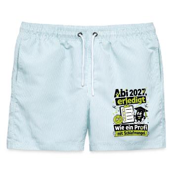 Profi mit Schlafmangel - Männer Badeshorts - hellblau gestreift - Vorne - AI Model Male 178 light (178cm)