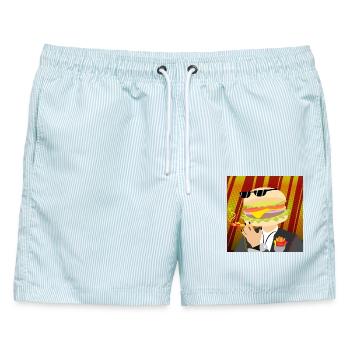 Mr. Burger - Männer Badeshorts - hellblau gestreift - Vorne - AI Model Male 178 light (178cm)