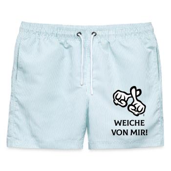 Weiche Von Mir! (Kreuz / Bibel / Religion / 2C) - Männer Badeshorts - hellblau gestreift - Vorne - AI Model Male 178 light (178cm)