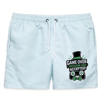 Mission Ehe Bräutigam JGA - Männer Badeshorts - hellblau gestreift - Vorne - AI Model Male 178 light (178cm)