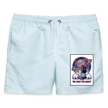 Wir besitzen die Nacht - Männer Badeshorts - hellblau gestreift - Vorne - AI Model Male 178 light (178cm)