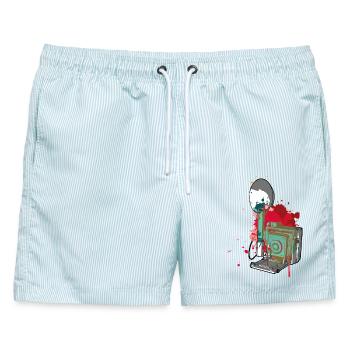 Color Splash Vintage-Kamera - Männer Badeshorts - hellblau gestreift - Vorne - AI Model Male 178 light (178cm)