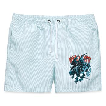 Gargoyle Wächter Statue und Flammen - Männer Badeshorts - hellblau gestreift - Vorne - AI Model Male 178 light (178cm)