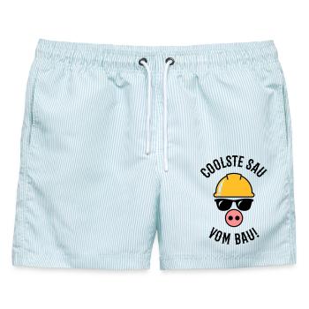Coolste Sau Vom Bau! (Bauarbeiter / Handwerker) - Männer Badeshorts - hellblau gestreift - Vorne - AI Model Male 178 light (178cm)