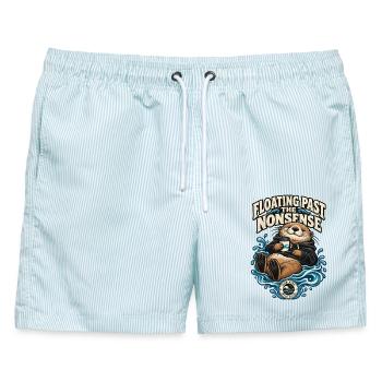 RobVibe Wild Club – Otter Past the Nonsense - Männer Badeshorts - hellblau gestreift - Vorne - AI Model Male 178 light (178cm)