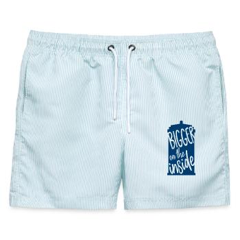 Bigger on the inside - Männer Badeshorts - hellblau gestreift - Vorne - AI Model Male 178 light (178cm)