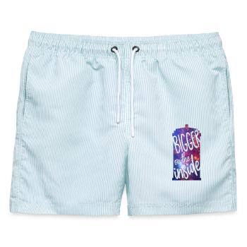 Bigger on the inside - Männer Badeshorts - hellblau gestreift - Vorne - AI Model Male 178 light (178cm)
