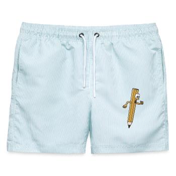 Laufender Bleistift - Männer Badeshorts - hellblau gestreift - Vorne - AI Model Male 178 light (178cm)