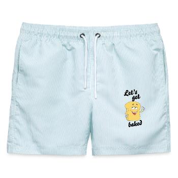 Let’s Get Baked – Chilliges Brot - Männer Badeshorts - hellblau gestreift - Vorne - AI Model Male 178 light (178cm)