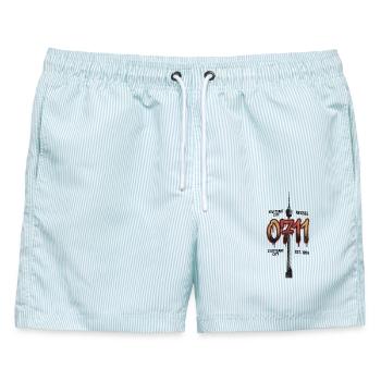 Stuttgart 0711 Kessel Power Schwaben Hauptstadt - Männer Badeshorts - hellblau gestreift - Vorne - AI Model Male 178 light (178cm)