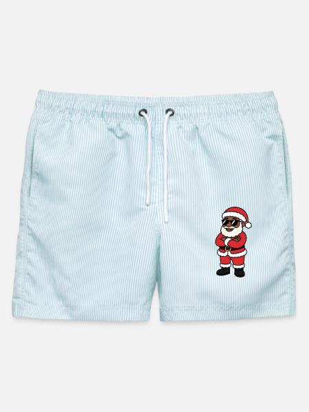 Cooler Weihnachtsmann mit dunkler Brille - Männer Badeshorts - hellblau gestreift