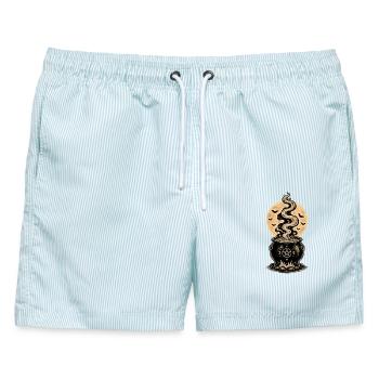 Mondzauber im Hexenkessel - Männer Badeshorts - hellblau gestreift - Vorne - AI Model Male 178 light (178cm)