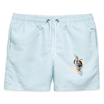 Rhythmische Abstraktion in Monochrom - Männer Badeshorts - hellblau gestreift - Vorne - AI Model Male 178 light (178cm)