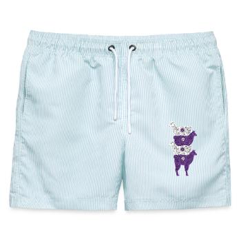 Alpaka Familie Lila Weiße Blumenmuster - Männer Badeshorts - hellblau gestreift - Vorne - AI Model Male 178 light (178cm)