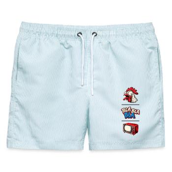 Bla Bla Bla - Männer Badeshorts - hellblau gestreift - Vorne - AI Model Male 178 light (178cm)