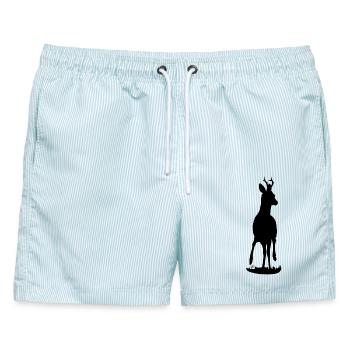 Rehbock stolz - Männer Badeshorts - hellblau gestreift - Vorne - AI Model Male 178 light (178cm)