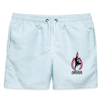 MuayThai - Männer Badeshorts - hellblau gestreift - Vorne - AI Model Male 178 light (178cm)