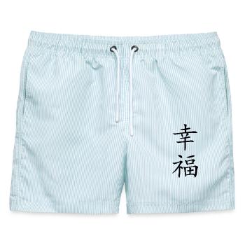 Glueck schwarz - Männer Badeshorts - hellblau gestreift - Vorne - AI Model Male 178 light (178cm)
