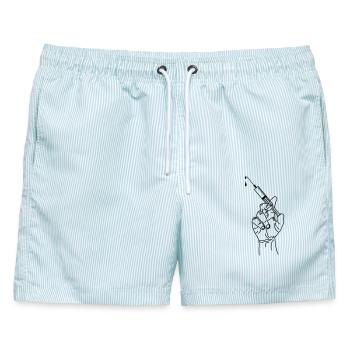 Impfspritze in der Hand - Männer Badeshorts - hellblau gestreift - Vorne - AI Model Male 178 light (178cm)