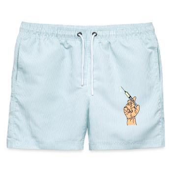 Hand mit Impfspritze 5 - Männer Badeshorts - hellblau gestreift - Vorne - AI Model Male 178 light (178cm)