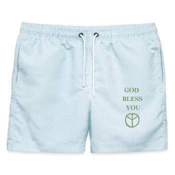 GOD BLESS YOU - Männer Badeshorts - hellblau gestreift - Vorne - AI Model Male 178 light (178cm)