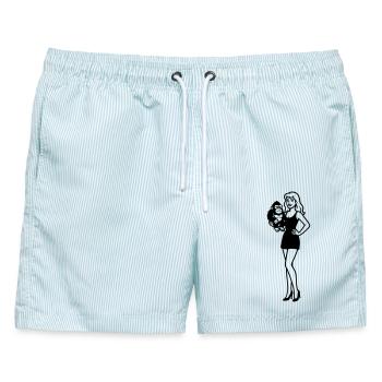 Kong Queen Frauenpower - Männer Badeshorts - hellblau gestreift - Vorne - AI Model Male 178 light (178cm)