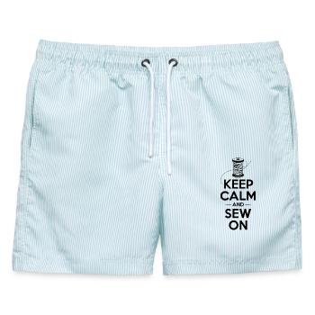 Keep Calm And Sew On Spule Nähen Nähfreunde - Männer Badeshorts - hellblau gestreift - Vorne - AI Model Male 178 light (178cm)