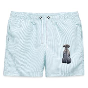 Deutsche Dogge - Männer Badeshorts - hellblau gestreift - Vorne - AI Model Male 178 light (178cm)