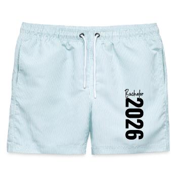 Bachelor 2026 - Männer Badeshorts - hellblau gestreift - Vorne - AI Model Male 178 light (178cm)