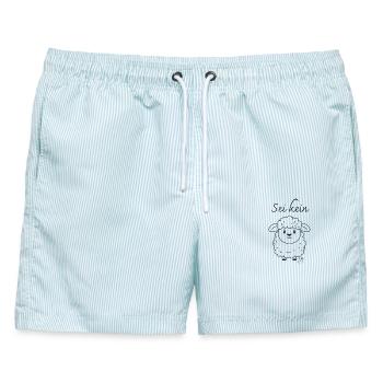Sei kein Schaf - lustiges Design - Männer Badeshorts - hellblau gestreift - Vorne - AI Model Male 178 light (178cm)