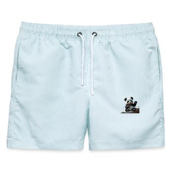 Entzückender Panda in 3D - Männer Badeshorts - hellblau gestreift - Vorne - AI Model Male 178 light (178cm)