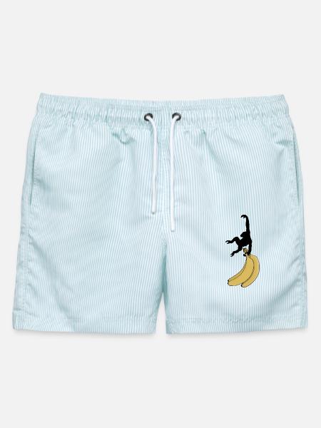 Affe will Banane - Männer Badeshorts - hellblau gestreift