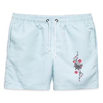 Floral Ranke Schmetterling Sommer Blüten Blumen - Männer Badeshorts - hellblau gestreift - Vorne - AI Model Male 178 light (178cm)
