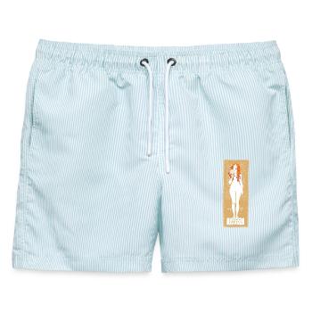 Gustav KLIMT: Nuda Veritas 1898 Gold Limited Ed - Männer Badeshorts - hellblau gestreift - Vorne - AI Model Male 178 light (178cm)