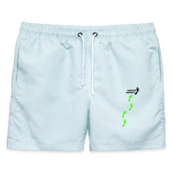 barfuß laufen - natural runners step by step 2023 - Männer Badeshorts - hellblau gestreift - Vorne - AI Model Male 178 light (178cm)