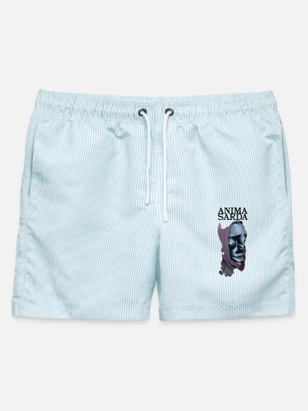 Sardische Maskenfigur - Männer Badeshorts - hellblau gestreift