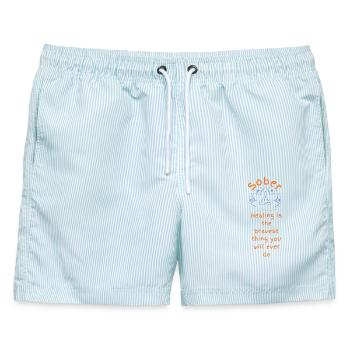 Tapferer Nüchternheits-Heil-Lotus - Männer Badeshorts - hellblau gestreift - Vorne - AI Model Male 178 light (178cm)