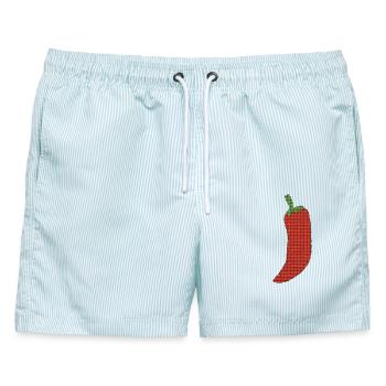 Chili Pixelkunst Feuerrot - Männer Badeshorts - hellblau gestreift - Vorne - AI Model Male 178 light (178cm)