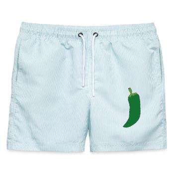 Grüne Chili Silhouette - Männer Badeshorts - hellblau gestreift - Vorne - AI Model Male 178 light (178cm)