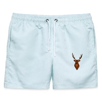 Hirsch Rehbock Reh Wald Jäger - Männer Badeshorts - hellblau gestreift - Vorne - AI Model Male 178 light (178cm)