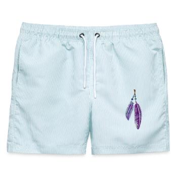 Federn mit Perlen für Boho Fans - Männer Badeshorts - hellblau gestreift - Vorne - AI Model Male 178 light (178cm)