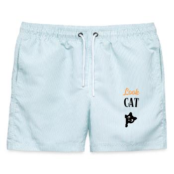 Schau Katze - Männer Badeshorts - hellblau gestreift - Vorne - AI Model Male 178 light (178cm)