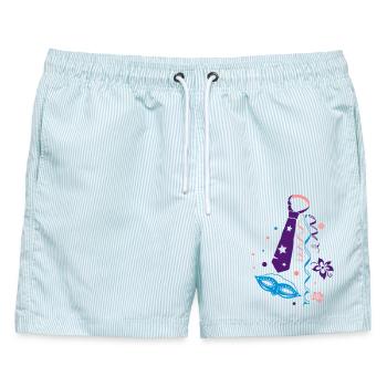 Weiberfastnacht Krawatte Karneval Fasching - Männer Badeshorts - hellblau gestreift - Vorne - AI Model Male 178 light (178cm)
