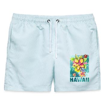Hawaii Blume Orchidee Aloha - Männer Badeshorts - hellblau gestreift - Vorne - AI Model Male 178 light (178cm)