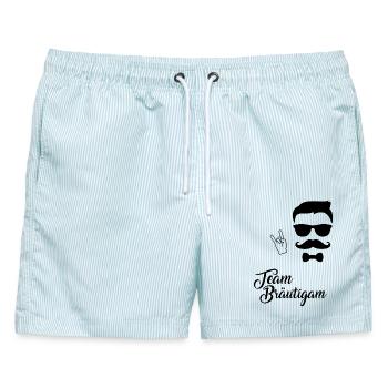 Team Bräutigam - Rock n Roll - Männer Badeshorts - hellblau gestreift - Vorne - AI Model Male 178 light (178cm)